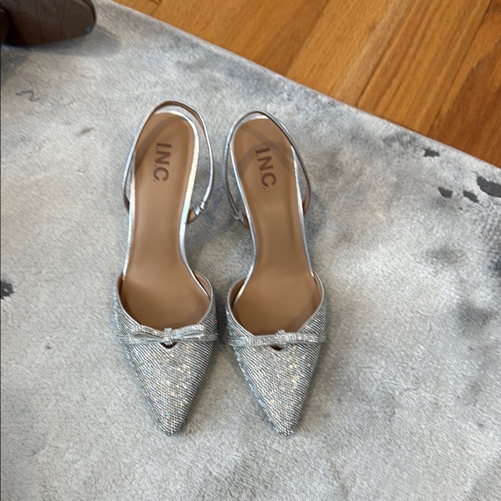 INC International Concepts Women's Silver Slingback Heels